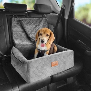 Hundeautositz, Hundesitzerhöhung mit Aufbewahrungstasche, ansteckbarer Sicherheitsleine, Füllung aus Schwamm und PP-Baumwolle, Hundeautobett für kleine und mittelgroße Hunde bis 18 kg, grau CWZGQCZYHSSFX5CLMV0