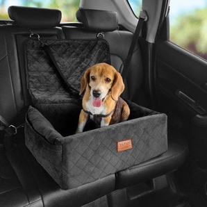 Hundeautositz, Hundesitzerhöhung mit Aufbewahrungstasche, ansteckbarer Sicherheitsleine, Füllung aus Schwamm und PP-Baumwolle, Hundeautobett für kleine und mittelgroße Hunde bis 18 kg, Schwarz CWZGQCZYSFSQM6UMNV0