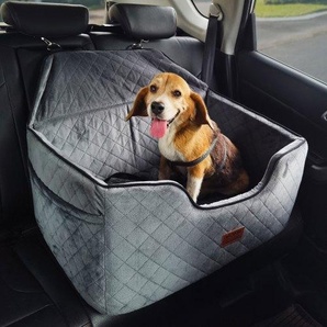 Hundeautositz, Hundesitzerhöhung mit Aufbewahrungstasche, Haustierautositz mit ansteckbarer Sicherheitsleine, Schwammfüllung, Hundeautobett für mittelgroße und große Hunde bis 25 kg, grau CWZGQCZYHSSFWKF5YV0