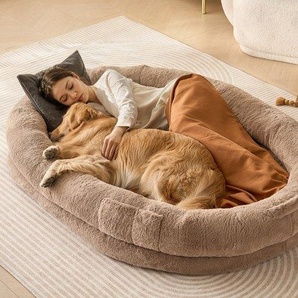 Hundebett für Menschen, 183 x 122 x 25 cm, Hundebett für Erwachsene, Hundebett in Menschengröße mit waschbarem Bezug aus Kaninchenfellimitat, orthopädischem Eierschaum, Aufbewahrungstasche, großes Bohnenbett für Hunde, braun RLGCQBWTYXDMQBXROV0
