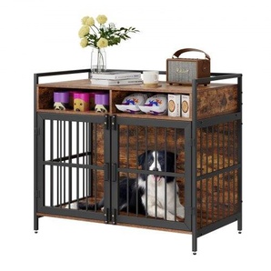 Hundekäfig 1041x599x919mm Hundebox aus Karbonstahl-Rahmen und P2 Spanplatte Vintage Beistelltisch Drahtkäfig Haustierkäfig mit Doppeltür-Design Hundebox im Möbelstil Hundegitterbox ZWJJSGLZSJSG7B2WZV0