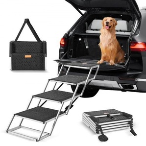 Hundetreppe für Autos, breite 4-stufige Hundeautotreppe, zusammenklappbare Hundeautorampe mit rutschfester Oberfläche, tragbare Haustiertreppe aus leichtem Aluminium für Auto, SUV und LKW, trägt bis zu 250 lbs KZDGLT4STEP2RPH4ZV0