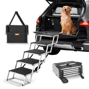 Hundetreppe für Autos, breite 5-stufige Hundeautotreppe, zusammenklappbare Hundeautorampe mit rutschfester Oberfläche, tragbare Haustiertreppe aus leichtem Aluminium für Auto, SUV und LKW, trägt bis zu 68 kg KZDGLT5STEP1DLM2TV0