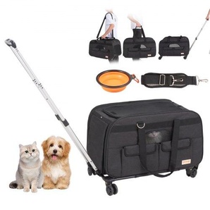 Hundetrolley Faltbarer Hunderucksack Max.15,8kg Tragfähigkeit Transporttasche aus 600D Oxford-Stoff Hundewagen mit 4 Rädern Aufbewahrungstaschen Haustier Trolley Ideal für Autoreisen Ausflüge CWLGXHS35LBSIBG1WV0
