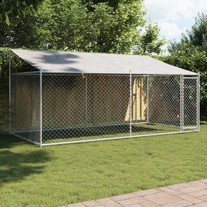 Hundezwinger mit Dach und Tür Grau 4x2x2 m Verzinkter Stahl