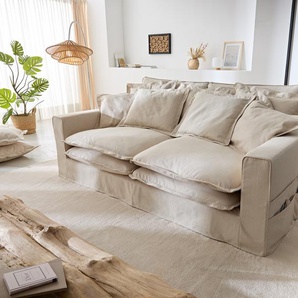 Hussensofa Noelia 240x145 cm Elfenbeinfarben mit Kissen, Big Sofas
