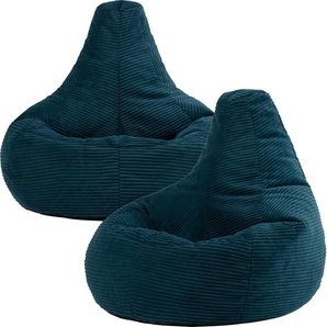 Icon Beanbags 2er Set icon Sitzsack Bean Bag Dalton, Blaugrün, Cord, Groß, Sitzsäcke Für Das Wohnzimmer, Schlafzimmer, Sitzsack-Sessel Für Erwachsene - Hergestellt in Deutschland HCN.03834
