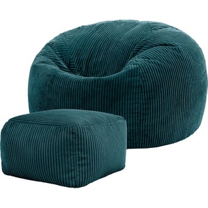 Icon Beanbags icon Klassischer Sitzsack Bean Bag mit Hocker, Cord Kuschelstuhl Sitzsäcke Für Das Wohnzimmer, Blaugrün - Hergestellt in Deutschland HCN.03834