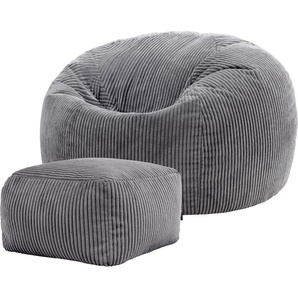 Icon Beanbags icon Klassischer Sitzsack Bean Bag mit Hocker, Cord Kuschelstuhl Sitzsäcke Für Das Wohnzimmer, Grau - Hergestellt in Deutschland HCN.03834