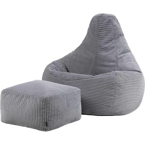 Icon Beanbags icon Sitzsack Bean Bag Dalton mit Hocker, Grau, Cord, Groß, Sitzsäcke Für Das Wohnzimmer, Schlafzimmer, Sitzsack-Sessel Für Erwachsene - Hergestellt in Deutschland HCN.03834