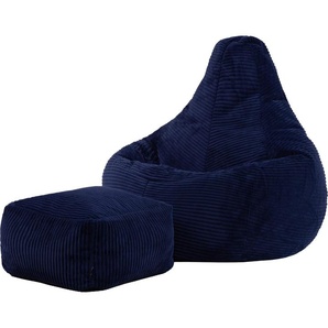 Icon Beanbags icon Sitzsack Bean Bag Dalton mit Hocker, Marineblau, Cord, Groß, Sitzsäcke Für Das Wohnzimmer, Schlafzimmer, Sitzsack-Sessel Für Erwachsene - Hergestellt in Deutschland HCN.03834
