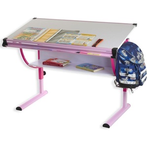 IDIMEX Kinderschreibtisch Schülerschreibtisch CARINA in rosa pink, Schreibtisch höhenverstellbar und neigungsverstellbar 14700