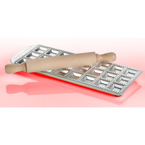 Ravioliform IMPERIA Küchenformen silberfarben (edelstahlfarben) Nudelmaschinen-Zubehör Nudelmaschine Küchenformen Aluminium, für 24 Ravioli, inkl. Nudelholz, Aluminium