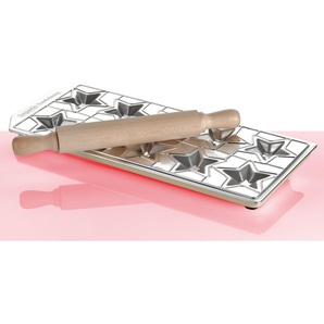 Ravioliform IMPERIA Küchenformen silberfarben (edelstahlfarben) Nudelmaschinen-Zubehör Nudelmaschine Küchenformen für 10 Ravioli Stelline, inkl. Teigrolle, Aluminium