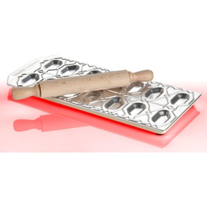 Ravioliform IMPERIA Küchenformen silberfarben (edelstahlfarben) Nudelmaschinen-Zubehör Nudelmaschine Küchenformen für 14 Ravioli Pesciolini, inkl. Teigrolle, Aluminium