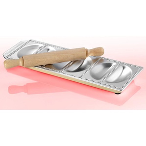 Ravioliform IMPERIA Küchenformen silberfarben (edelstahlfarben) Nudelmaschinen-Zubehör Nudelmaschine Küchenformen für sechs halbmondförmige Ravioli, inkl. Teigrolle, Aluminium