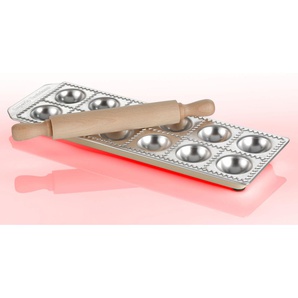 Ravioliform IMPERIA Ravioli Chef Küchenformen silberfarben (edelstahlfarben) Nudelmaschinen-Zubehör Nudelmaschine Küchenformen Aluminium, für 12 Ravioli, inkl. Nudelholz, Aluminium