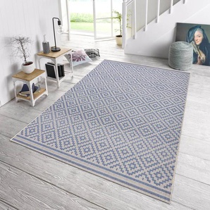 In-/Outdoor-Läufer Raute Blau/Beige/Blau/Beige Kunstfaser 80 x 200 cm