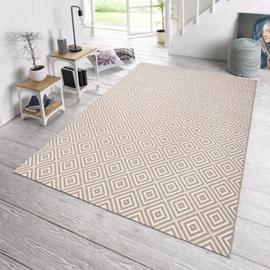 In-/Outdoor-Teppich Karo Grau/Beige/Grau Webstoff 200 x 290 cm
