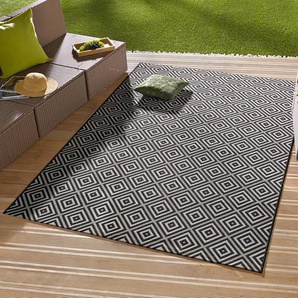 In-/Outdoor-Teppich Karo Schwarz/Beige/Schwarz/Weiß Webstoff 200 x 290 cm