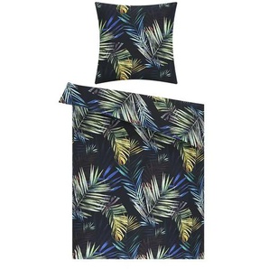indigo Mako-Satin Bettwäsche Palm Leaves - schwarz - Materialmix - 135 cm | Möbel Kraft