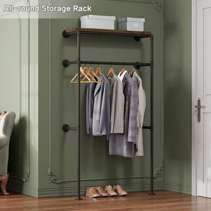 Industrielle Kleiderstange Wand,Garderobe für begehbaren Kleiderschrank,Kleiderständer mit Regal,für Schlafzimmer Ankleidezimmer - Woltu
