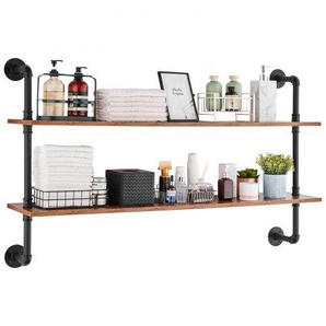 Industrielles Rohrregal, 2 Ebenen, 122x25cm, schwebende rustikale Holzregale zur Wandmontage, Halterung, Lagerregal, Kleinteilehalter für Küche, Schlafzimmer, Badezimmer, Wohnzimmer, schwarz JSGZWJYGHMBHUPSZIV0