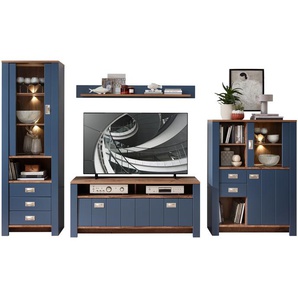 Innostyle Dijon Wohnwand Holzwerkstoff Parisian Blue/Haveleiche