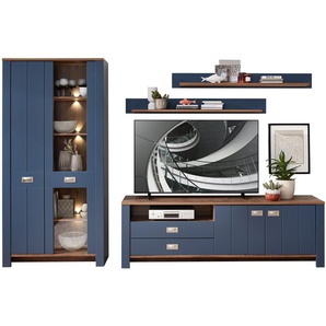 Innostyle Dijon Wohnwand Holzwerkstoff Parisian Blue/Haveleiche