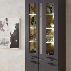 Standvitrine INNOSTYLE Loft Two Schränke Gr. B/H/T: 80 cm x 201 cm x 37 cm, Holzwerkstoff graphitfarben (Korpus)/ MDF graphitfarben (Front), 4 St., grau (graphitfarben) Standvitrinen mit Soft-Close-Funktion, inkl. Beleuchtung