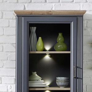 Stauraumvitrine INNOSTYLE Jasmin Schränke Gr. B/H/T: 66 cm x 204 cm x 42 cm, Holzwerkstoff graphitfarben (Korpus)/ MDF graphitfarben (Front)/MDF eichefarben (Absetzung), 2 St., grau (graphitfarben, eichefarben) Vitrinen inklusive Beleuchtung, Türen
