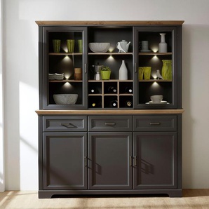 Vitrine INNOSTYLE Jasmin Schränke Gr. B/H/T: 166 cm x 204 cm x 48 cm, Holzwerkstoff graphitfarben (Korpus)/ MDF graphitfarben (Front)/MDF eichefarben (Absetzung), 5 St., grau (graphitfarben, eichefarben) Vitrinen 2-teilig