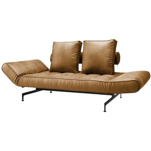Schlafsofa Laser Legs Webstoff Braun Echtleder Look 210 x 68 x 90cm Modern