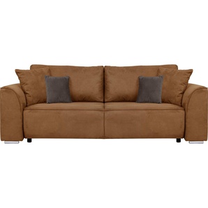INOSIGN 3-Sitzer BEATRICE optionale Schlafsofa mit Bettkasten, B/T/H 250/107/92 cm, wahlweise mit Bettfunktion, incl. 2 Zierkissen, Wellenfederung