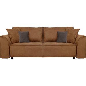 INOSIGN 3-Sitzer BEATRICE optionale Schlafsofa mit Bettkasten, B/T/H 250/107/92 cm, wahlweise mit Bettfunktion, incl. 2 Zierkissen, Wellenfederung