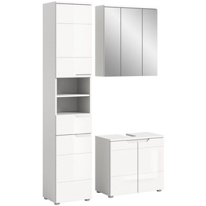 INOSIGN Badmöbel-Set CAPRI, 3-teilig, mit eingefasster Griffmulde, bestehend aus:, Hochschrank, Waschbeckenunterschrank und Spiegelschrank