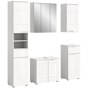INOSIGN Badmöbel-Set CAPRI, 5-teilig, mit eingefasster Griffmulde, bestehend aus:, Hochschrank, WBU, Spiegelschrank, Unterschrank und Hängeschrank