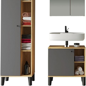 INOSIGN Badmöbel-Set OSLO, Bad im skandinavischen Design, 3-teiliges Badezimmer, (Set, 3-St), Badschränke und Spiegel, in zwei Farben verfügbar, viel Stauraum