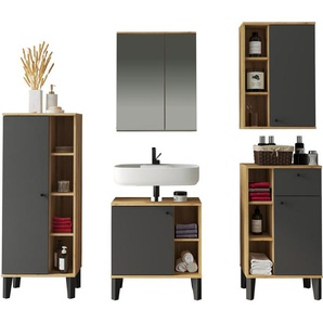 INOSIGN Badmöbel-Set OSLO, Bad im skandinavischen Design, 5-teiliges Badezimmer, (Set, 5-St), Badschränke und Spiegel, in zwei Farben verfügbar, viel Stauraum