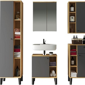 INOSIGN Badmöbel-Set OSLO, Bad im skandinavischen Design, 5-teiliges Badezimmer, (Set, 5-St), Badschränke und Spiegel, in zwei Farben verfügbar, viel Stauraum