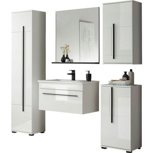 INOSIGN Badmöbel-Set Cantara, Bad im modernen Design, 5-teiliges Badezimmer, (Set, 5-St), Waschtisch, Schränke, Hängeschrank und Spiegel, in Weiß Hochglanz
