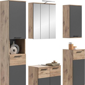 INOSIGN Badmöbel-Set Riga, 5 teilig, inklusive LED Beleuchtung, bestehend aus:, (Set, 5-St), Hochschrank, WBU, Spiegelschrank, Unterschrank, Hängeschrank