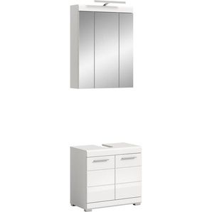 INOSIGN Badmöbel-Set Siena, 2 teilig, inklusive LED Beleuchtung, bestehend aus:, (Set), Waschbeckenunterschrank, Spiegelschrank, LED Badaufsatzleuchte