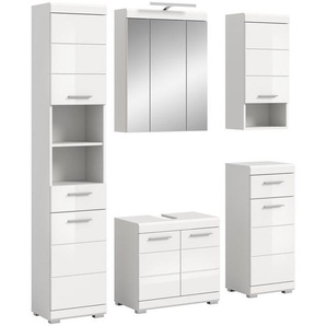 INOSIGN Badmöbel-Set Siena, 5 teilig, inklusive LED Beleuchtung, bestehend aus:, (Set), Hochschrank, WBU, Spiegelschrank, Unterschrank, Hängeschrank