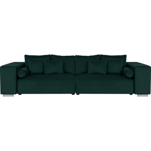 Big-Sofa INOSIGN Aliya Sofas Gr. B/H/T: 290 cm x 80 cm x 110 cm, Samtoptik, blau (petrol) XXL Sofas incl. Bettfunktion und Bettkasten, Breite 290 cm,incl. Zierkissen
