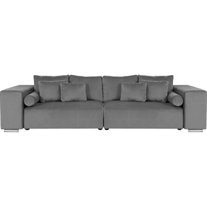 Big-Sofa INOSIGN Aliya Sofas Gr. B/H/T: 290 cm x 80 cm x 110 cm, Samtoptik, grau (hellgrau) XXL Sofas incl. Bettfunktion und Bettkasten, Breite 290 cm,incl. Zierkissen