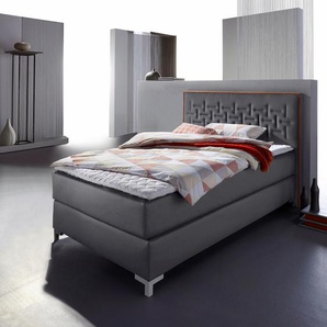 Boxspringbett INOSIGN Coos Komplettbetten Gr. Kunstleder, Liegefläche B/L: 100 cm x 200 cm Betthöhe: 50 cm, Gewicht bis: 80 kg H2, Bonnell-Federkernmatratze, grau (anthrazit, orange) Boxspringbetten ohne Bettkasten Komplettbetten mit besonderer Steppung
