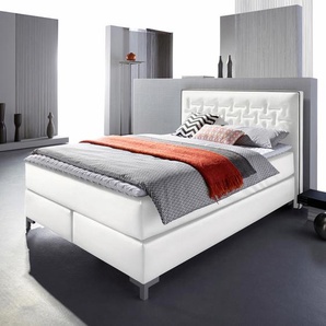 Boxspringbett INOSIGN Coos Komplettbetten Gr. Kunstleder, Liegefläche B/L: 140 cm x 200 cm Betthöhe: 50 cm, Gewicht bis: 100 kg H3, Bonnell-Federkernmatratze, schwarz-weiß (weiß, schwarz) Boxspringbetten ohne Bettkasten Komplettbetten mit besonderer