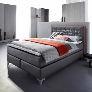 Boxspringbett INOSIGN Coos Komplettbetten Gr. Kunstleder, Liegefläche B/L: 140 cm x 200 cm Betthöhe: 50 cm, Gewicht bis: 80 kg H2, Bonnell-Federkernmatratze, grau (anthrazit, orange) Boxspringbetten ohne Bettkasten Komplettbetten mit besonderer Steppung