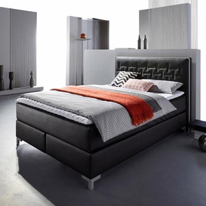 Boxspringbett INOSIGN Coos Komplettbetten Gr. Kunstleder, Liegefläche B/L: 140 cm x 200 cm Betthöhe: 50 cm, Gewicht bis: 80 kg H2, Bonnell-Federkernmatratze, schwarz (schwarz, weiß) Boxspringbetten ohne Bettkasten Komplettbetten mit besonderer Steppung im